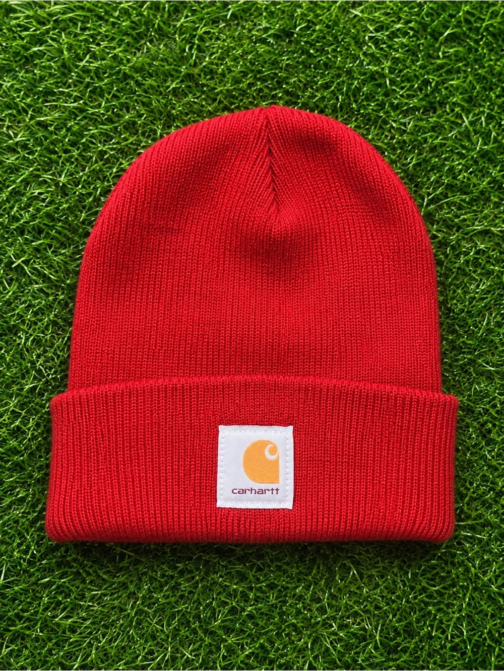 Carhartt Red Knit Cuffed Beanie with Logo Patch